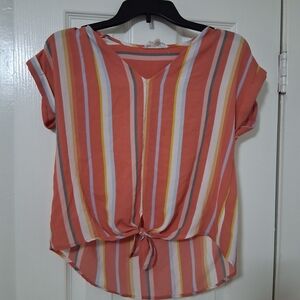 Pink Rose Striped Tie-Front Top - Size XS